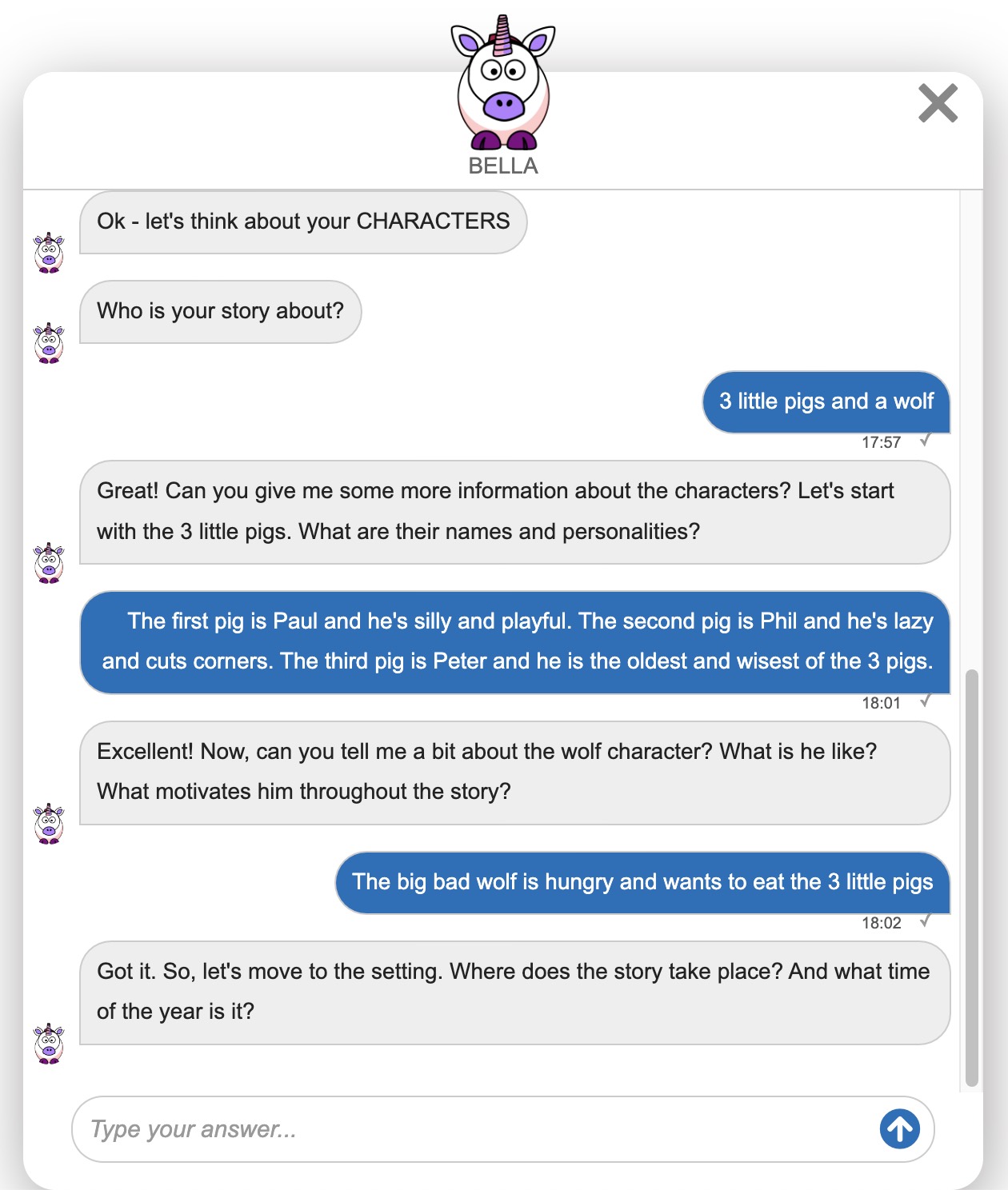 StoryChat User Interface example